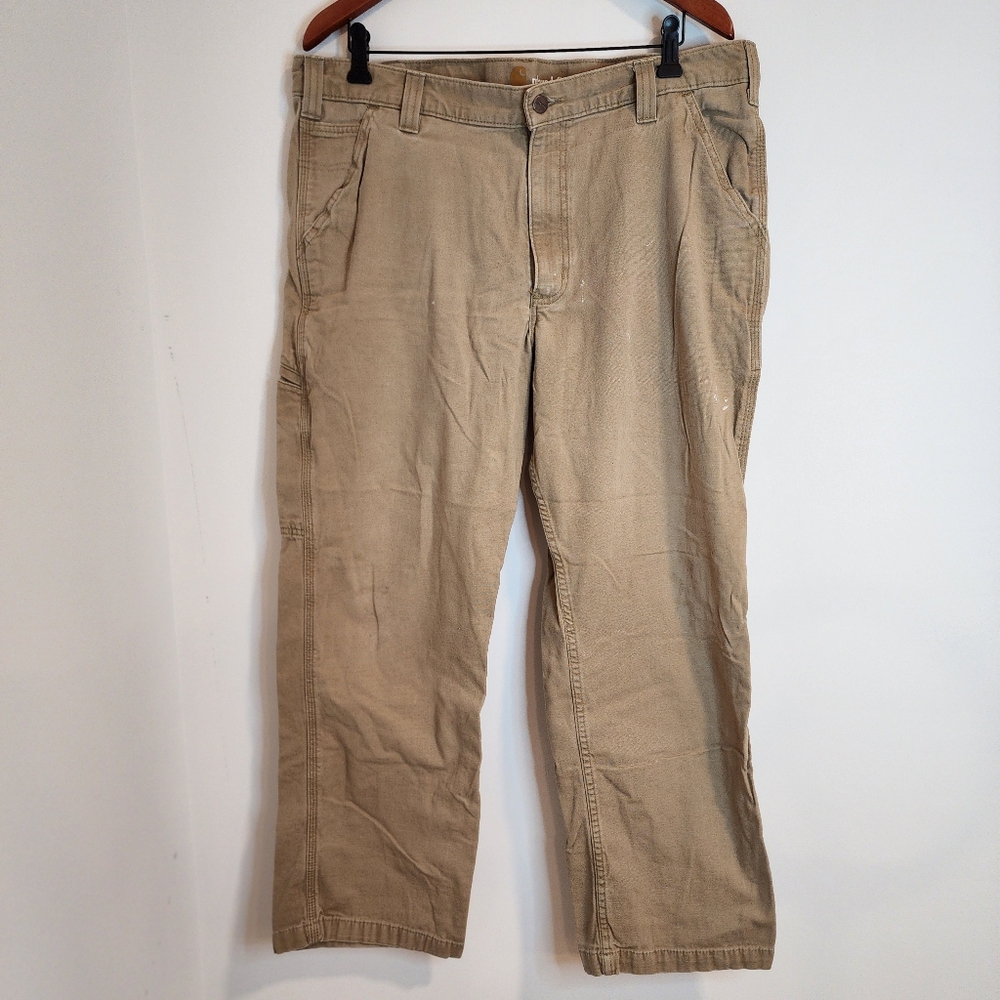 Carhartt Relaxed Fit Mens 38X30 Tan Utility Work Pants Distressed